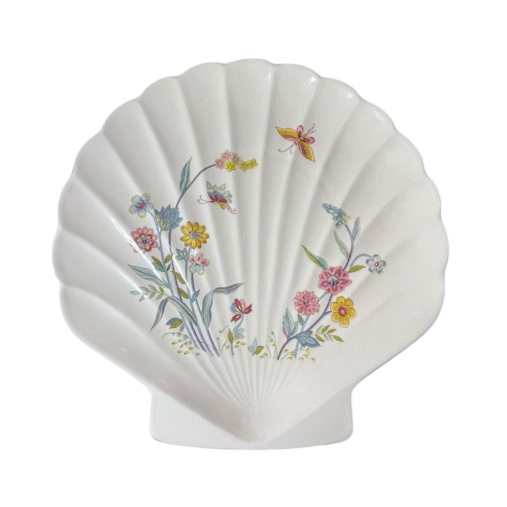 Andrea by Sadek Jardin Large Fan Shell Platter 12.5” Floral Leaf Wildflower